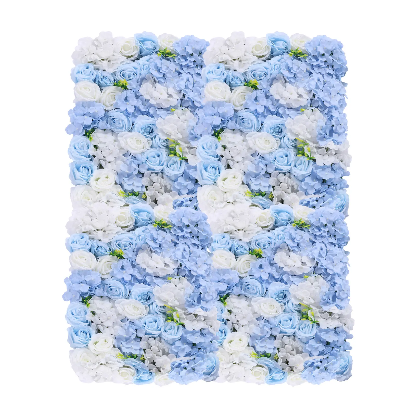 4-Pack Decorative Silk Artificial Flower Wall Panels with Box, 60x40cm Blue White Hydrangea Roses, Wedding Party Backdrop DIY Home Decor