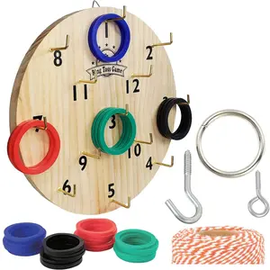 Ring Toss Hook Game with 24 Rings. Beautifully Finished Mens, Dad, Boys, or Girls Gifts. Just Hang on Wall and Play, Fun Outdoor Games.