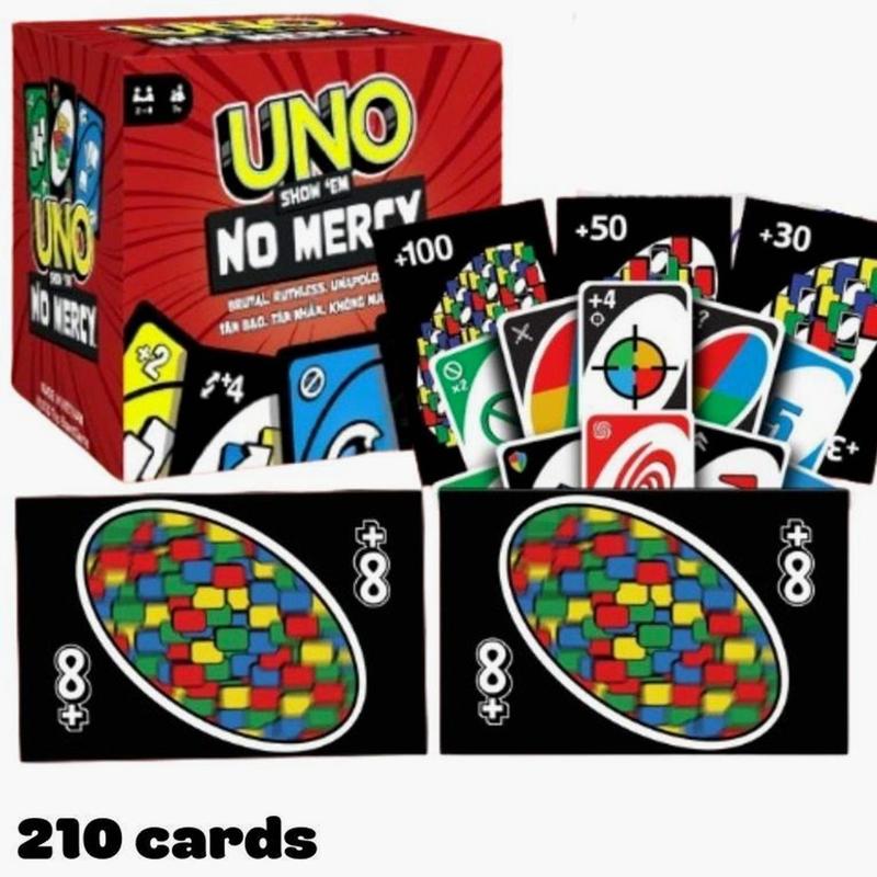 UNO SHOW EM NO MERCY PLUS OPTION 210 & 196 Cards with more Extended Function Cards, Card Game for 2-10 Players card game cards game, Longer time playing, TOP CARD GAME
