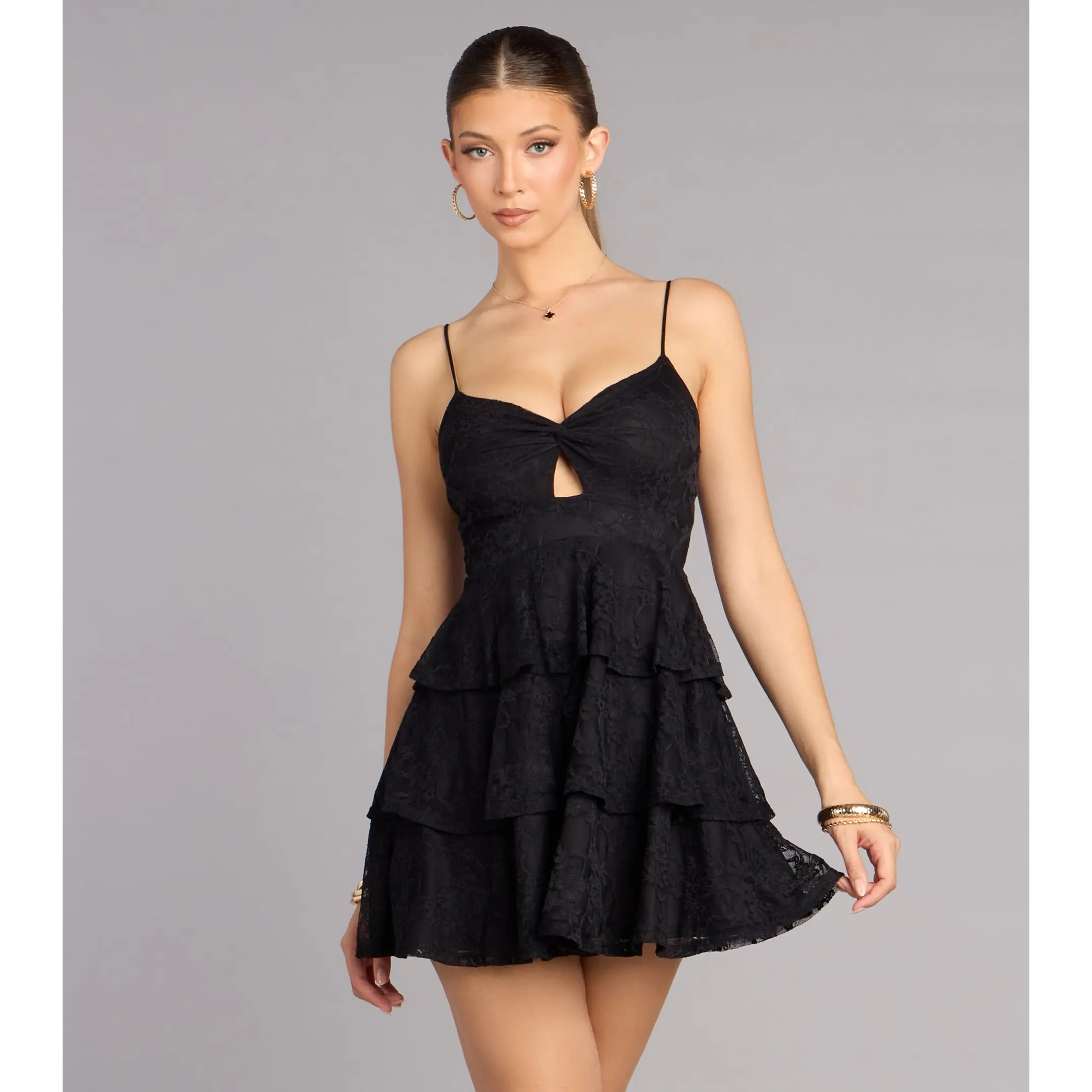 navy blue dress for baby girl Sleeveless V-Neckline Asymmetrical Ruffle Mini Dress Off White / Medium main image 0