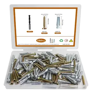 100 count M4 M8 Tree Shaped Steel Hollow Wall Anchor with Screws, Metal Expansion Screws for Concrete and Drywall, Loose Hinge Hole Repair Kit