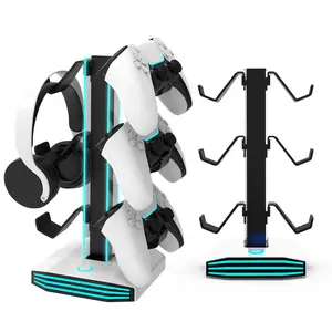 RGB Gaming Controller Stand with Acrylic Light Board, Universal Rotating Headset Holder, 9 LED Modes, 6 Detachable Hooks, USB Interface