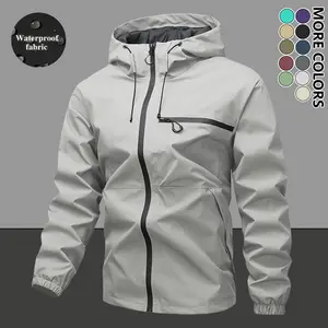 Men's Casual Hooded Jacket Zipper Windproof Coat Solid Polyester Fabric All-Season with Pockets Mountaineering Versatile for Daily Use Durable Outdoor Jacket Hiking Gear Waterproof Fabric