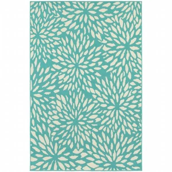 Oriental Weavers Meridian 1506L Machine Woven Polypropylene Rug, Indoor/Outdoor Use, 5x8 Rectangle Size (5'3"x7'6"), Blue/Ivory