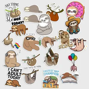 Sticker Pack 20 Sloth Vinyl Sticker, Cute Lazy Animal Illustration, Waterproof Laptop Decal