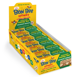 Bon Bee Coconut Almond Gourmet Honey Bars - Natural Gluten Free Dairy Free Pack Energy Snack, 12-1.4oz Bars