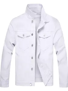 Men's Retro Denim Jacket Classic Collar Workwear Style Top White Daily Outdoor Wear