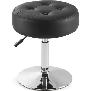 Black makeup chair, suitable for makeup rooms, round suede PU leather makeup stool, height-adjustable 360-degree rotating makeup stool for bathroom use