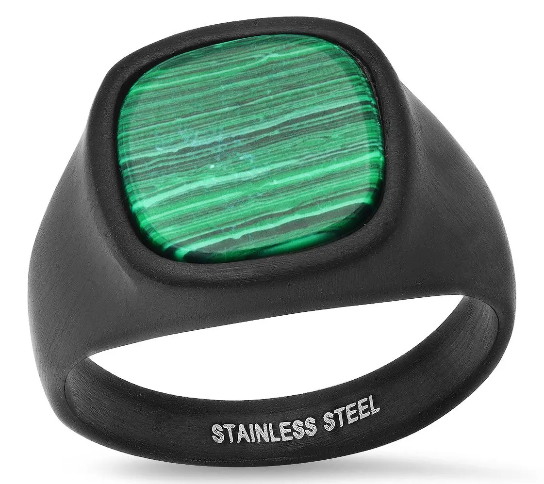 Steel By Design Men's Black IP Simulated Malachite Ring Steel By Design Men's Black IP Simulated Malachite Ring