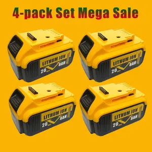 4-Pack 8000mAh 20V MAX Lithium-Ion Battery Packs (with LED Indicator), Compatible with Dewalt 20V Tools and DCB200 Series Tools