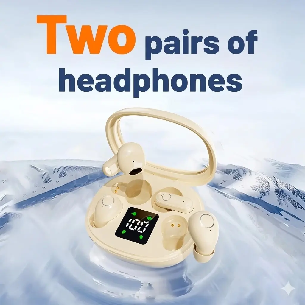 2026 Mini Invisible Tiny-Size Wireless Earbuds (2 Pairs), Bluetooth 5.4 Noise Canceling In-Ear Headphones with Power Display, Waterproof Multi-Device Charging Box Earphones for Side Sleepers