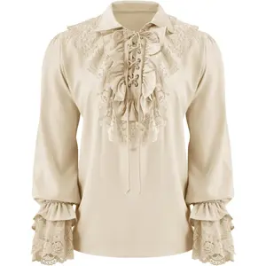 Runcati Mens Pirate Shirt Ruffle Renaissance Victorian Vampire Poet Shirts Steampunk Gothic Medieval Lace Costume