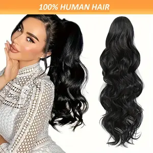 Fashionable New Clip-In Ponytail Hair Extensions - Human Hair Remy Loose Curly Ponytail with Claw Clip, Natural Black Hair Extensions for Women, Adds Volume & Length, Versatile Styling for All Ethnicities, Natural Hair Extensions |   Glossy Hair Finish