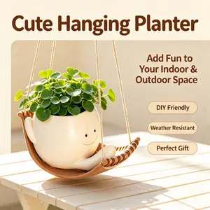Hammock-Shape Smiling Face Hanging Vase Planter - Hanging Plant Basket for Bedrooms, Outdoor Patio, Cozy Home Decor Accent