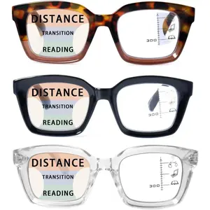 3 Pack Progressive Multifocal Reading Glasses for Women Men Oprah style Blue Light Blocking Spring Hinger Readers 2.25