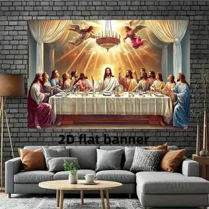 2D Jesus Last Supper Wall Hanging, Large Vinyl Religious Decoration for Home Church Office, Easter Background, Durable Modern Design, Stylish Religious Decor