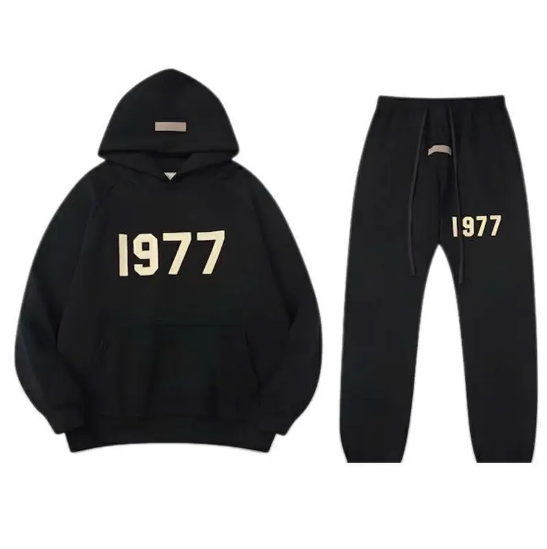 1977 Essential Hoodie & Pants Black Set Unisex Streetwear Tracksuit, Pullover Sweatshirt + Joggers, Gift for Him or Her 2026