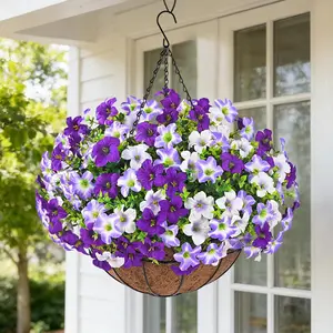 Realistic Artificial Hanging Flowers for Outdoors with Basket, 1 Set Large Size UV Resistant Artificial Outdoor Flowers, Full Faux Outdoor Flowers Fake Hanging Flowers for Porch, Front Door, Garden