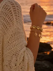 Boho Vintage Starfish Turtle Shell Pendant Bracelet Set, Handmade Layered Bracelets for Women, Perfect for Parties and Gifts