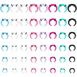 Septum Stretching Kit 48 count 14G 12G 10G 8G 6G 4G Septum Pincher 8 Colors Septum Gauge Kit with Black O-Rings Buffalo Horseshoe Nose Ring for Stretching Pierced Nose Ear