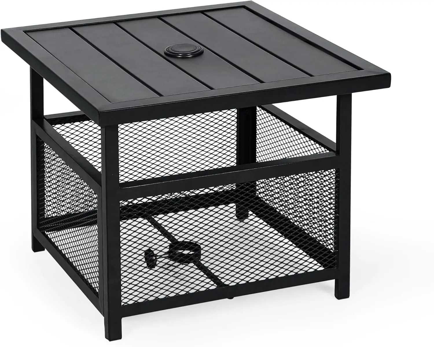 INTERGREAT Outdoor 22'' x 22'' Umbrella Table Stand, Side Table with 1.57" Umbrella Hole, Patio Umbrella Square Table for Deck, Pool, Garden, Black