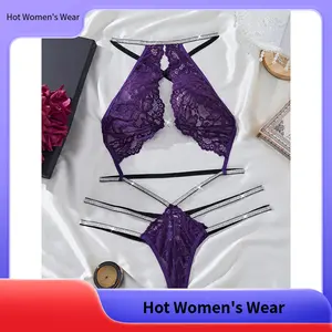 【Hot Women's Wear】A Stylish And Alluring Purple Lace Lingerie Ensemble, Featuring a New Women'S Slim-Fit Bodysuit with Lace Patchwork And Delicate Shoulder Straps, Designed to Enhance a Romantic Ambiance in The Bedroom