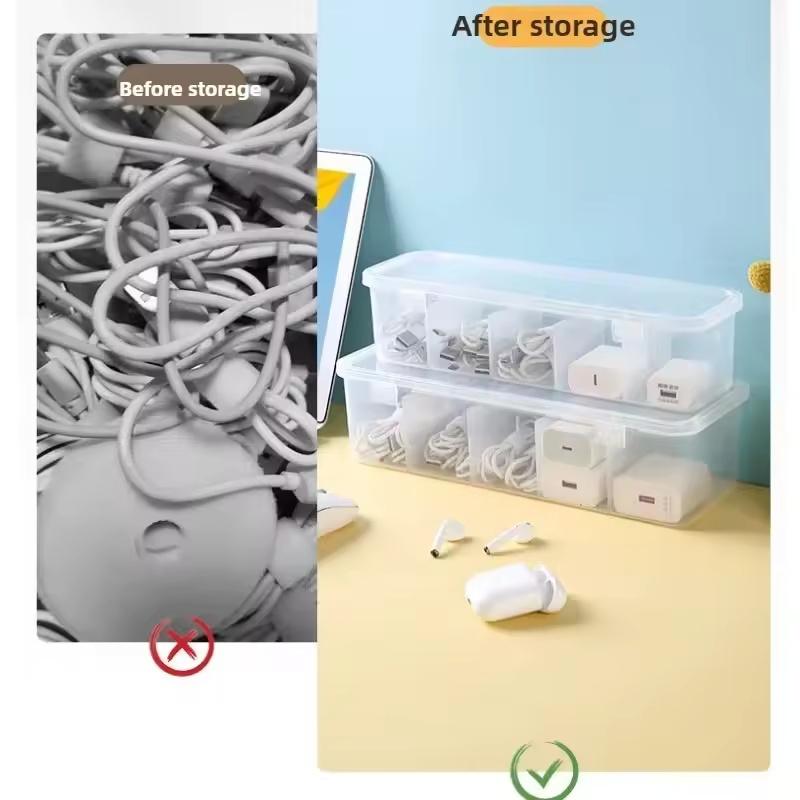 Transparent Data Cable Organizer Case Classification Dustproof Card Organizer with Lid Clutter Collection Box for Office Home