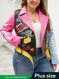 Women's PU Leather Jacket, Casual Fitted Jacket, Street Style Fitted Coat for All Seasons, Fall Winter Spring Outwear with Belt Included