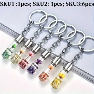 Forest Style Artificial Flower Keychain Decorations, Floral Pattern Keychain, 1/3/6pcs Plant Dried Flowers Pendant Keychains, Unique Handmade Gift Idea, Stylish Keychain