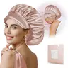 BONNET QUEEN Women's Hydrating Double Hyaluronic Acid Satin Bonnet Hat with Eye Mask - Casual Hydrating Hats, Stretch, Breathable, Non-Slip, Adjustable for Small Head Circumference Curly Hair, Machine Washable, Foldable Haircare Accessory