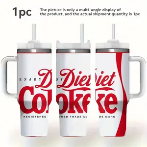 Diet Coke 40oz Insulated Tumbler With Handle And Straw, Sugar-free Diet Soft Drinkware, Feminine Travel Insulated Stainless Steel Mug, Fashionable Gift For People With Diabetes, People Who Want To Lose Weight, Trending Flasks On Tiktok