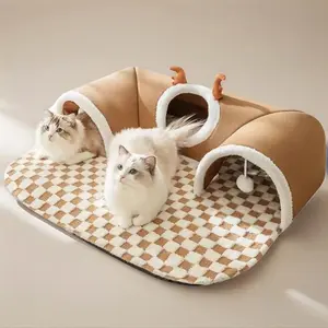one Bear-Shaped Pet Tunnel Bed, Warm Shelter for Cats Rabbits Hamsters, Invisible Play Toy & Sleep Nest, Deer-Inspired Pet Cave, Shaped Beds