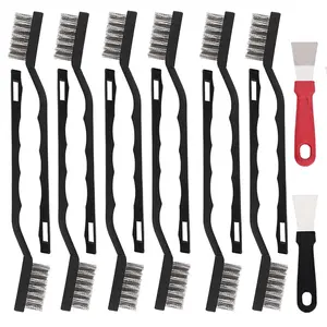 12 count Mini Stainless Steel Wire Brush Set, Wire Scratch Brush with Curved Handle, Cleaning Weld Slag and Rust