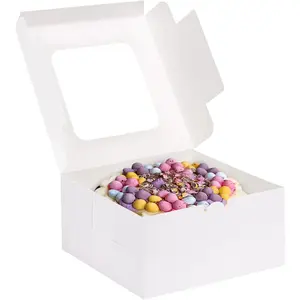 24 count Cake Boxes, 10x10x5 Inches White Square Bakery Boxes with Window Cajas Pasteles for Cake, Mother's Day, Pastries, Chocolates, Cookies, Pie, Birthday Party, Wedding