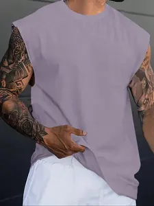 Men's Regular Fit Solid Round Neck Sleeveless Racer Back Tank Top, Casual Comfy Breathable Top for Summer, Men's Clothes for Daily Wear