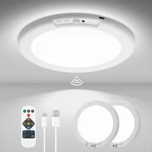 Battery Powered Magnetic Ceiling Light, Rechargeable Motion Sensor Closet Lamp, Wireless LED Shower Light, Adjustable Color, Indoor Use