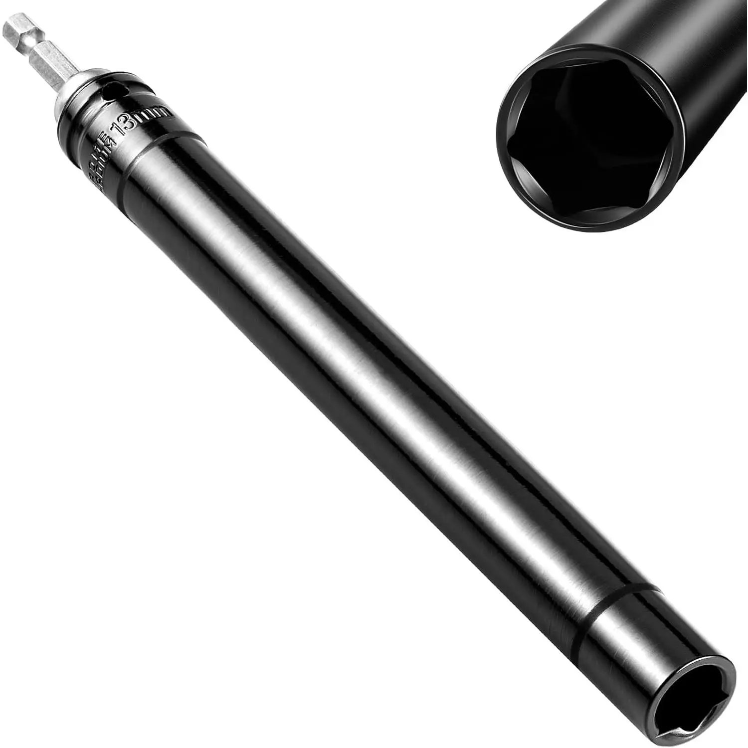 1/2"x7.8" Power Nut Runner - 1/4" Hex Shank Hollow Socket, 1 Pack, Lenient Inner Wall for Long Bolts, Better Accessibility in Hard to Reach/High Ceiling Places, Hard To Reach Places