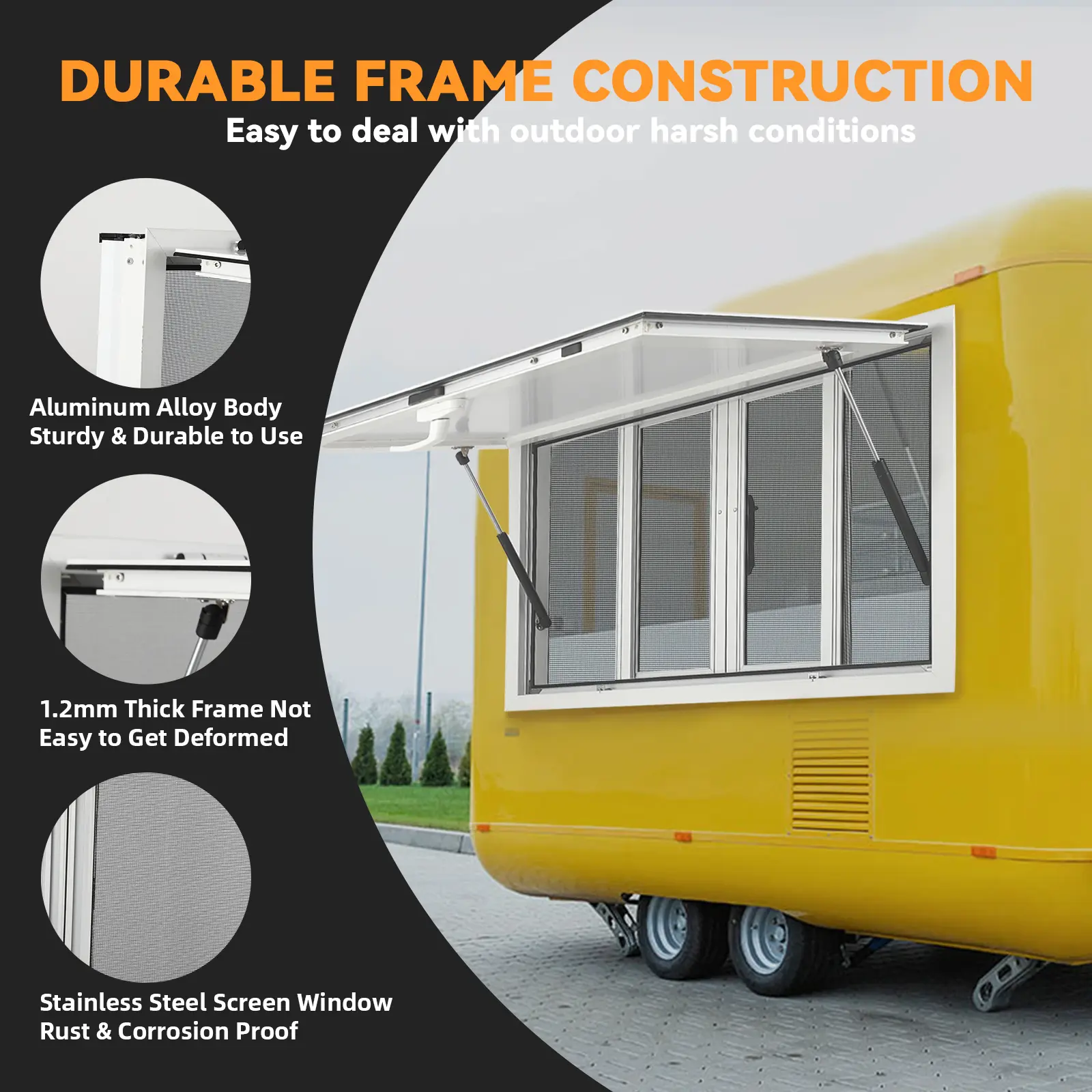 TWISTER.CK Concession Window 36" x 24"-60"X36", Serving Window With 4 Horizontal Sliding Screen Windows & Awning Door & Drag Hook, Aluminum Alloy Concession Serving Window for Food Trucks Concession Trailers