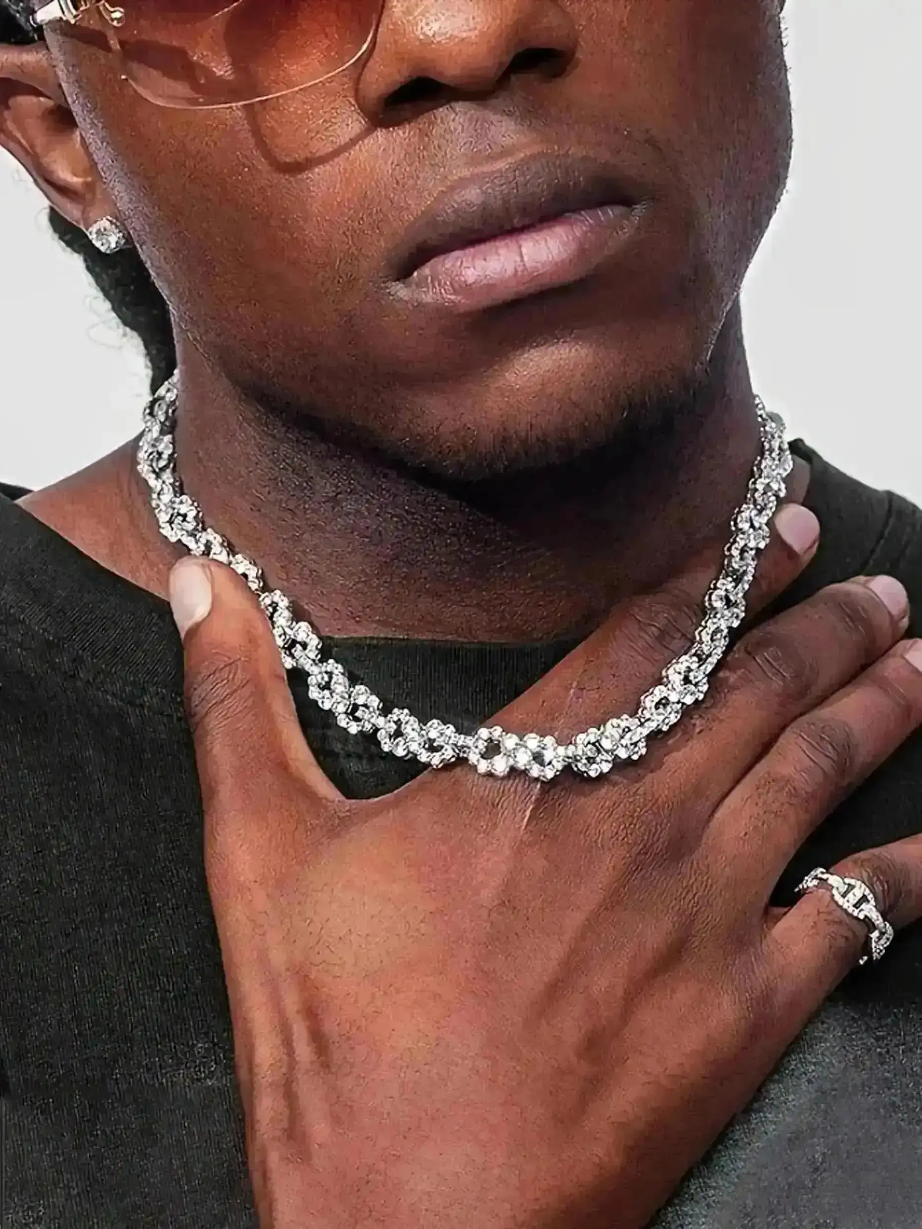 1pc Infinity Zircon Embedded Cuban Chain Hip Hop Jewelry Necklace, Street Style Plain Design, Copper Material, All Seasons Wear
