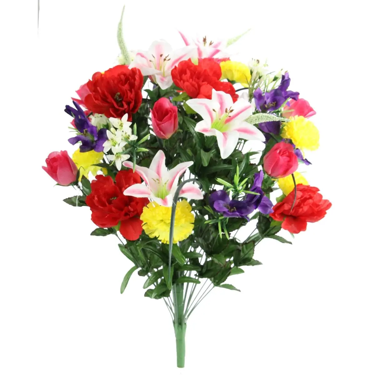 Admired By Nature 40-Stem Artificial Mixed Floral Bush (ABN1B001) - Full-Blooming Lilies, Rose Buds, Carnations, Mums, Greenery - Decorative Ornaments for Wedding Centerpiece, Table Arrangement