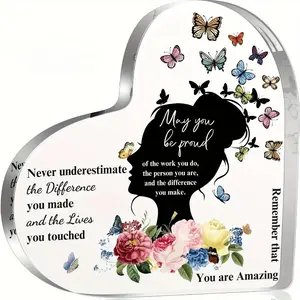 Inspirational Heart Shaped Acrylic Friendship Card, Gift for Friends, Perfect Birthday or Thank You Gift for Women, Friendship Gift, Heart-shaped Butterfly Tabletop Plaque, New Year, Retirement Gift,Mother's Day