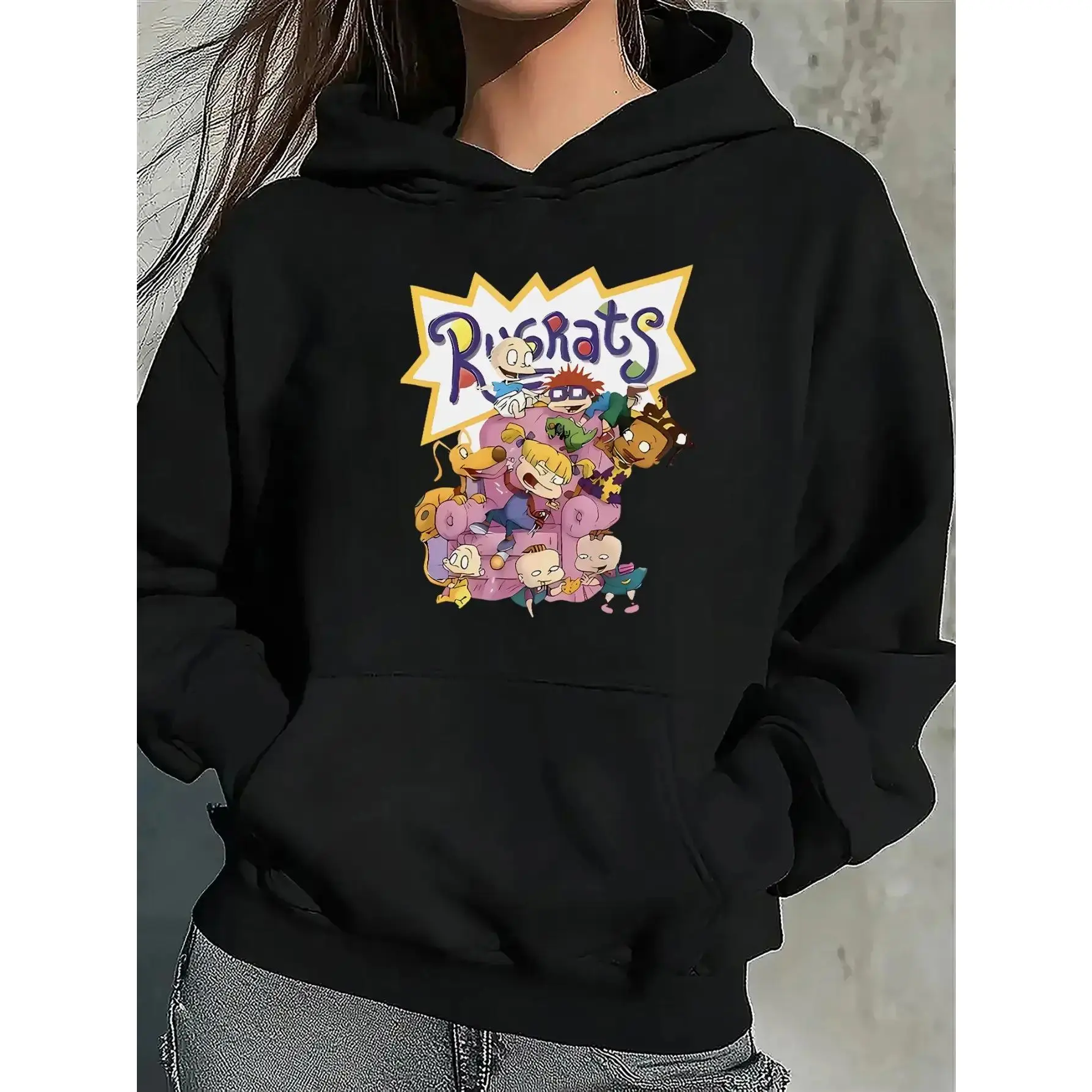 Y2K Sweatshirt Comfortable Cartoon Print Hoodie - Soft Gray Sweatshirt with Fun Design, Women's Autumn Clothing Comfortable Hoodie Pattern Unisex
