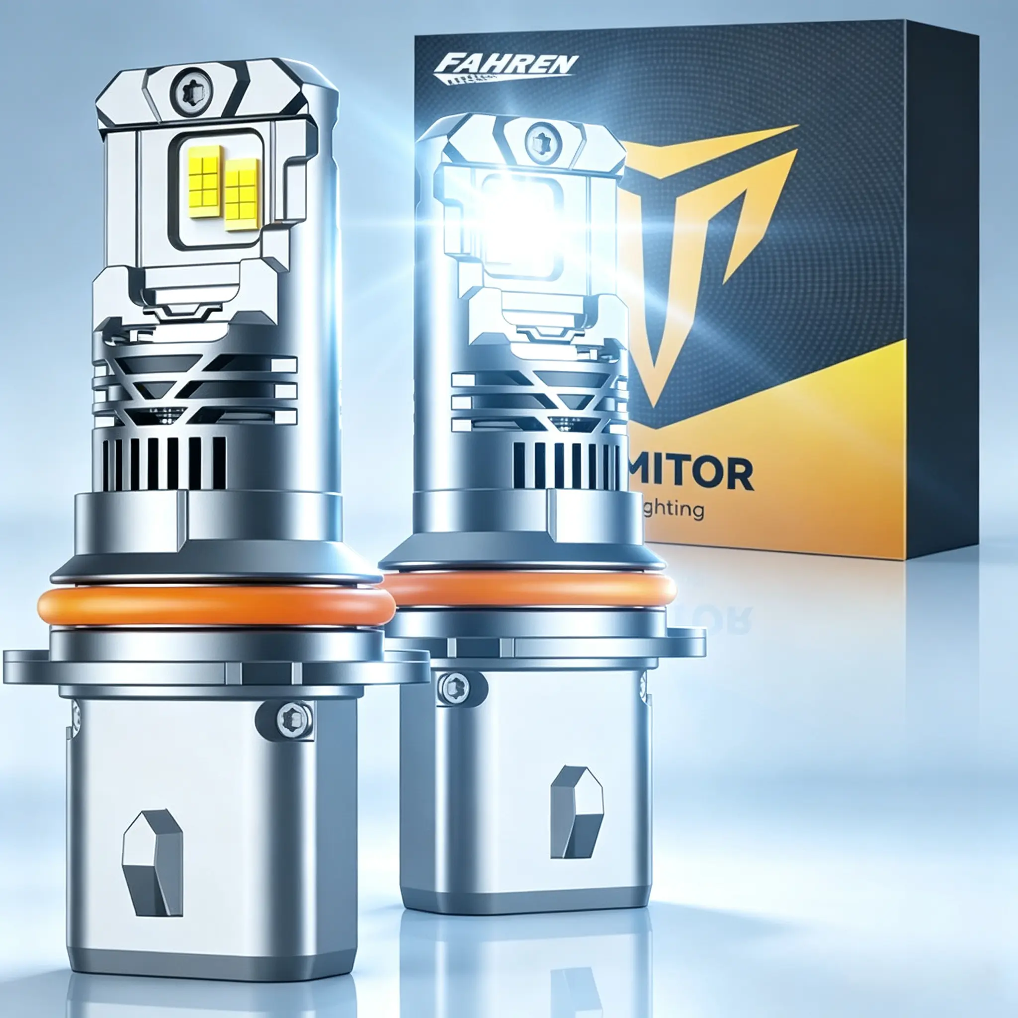 FAHREN 9007 HB5 LED Headlight Bulbs, 53000LM 1000% Ultra‑Bright 6500K Cool‑White, 1:1 Mini‑Size Built‑in Cooling Fan, IP68 Waterproof, Non‑Polarity Plug‑and‑Play, 2‑Pack