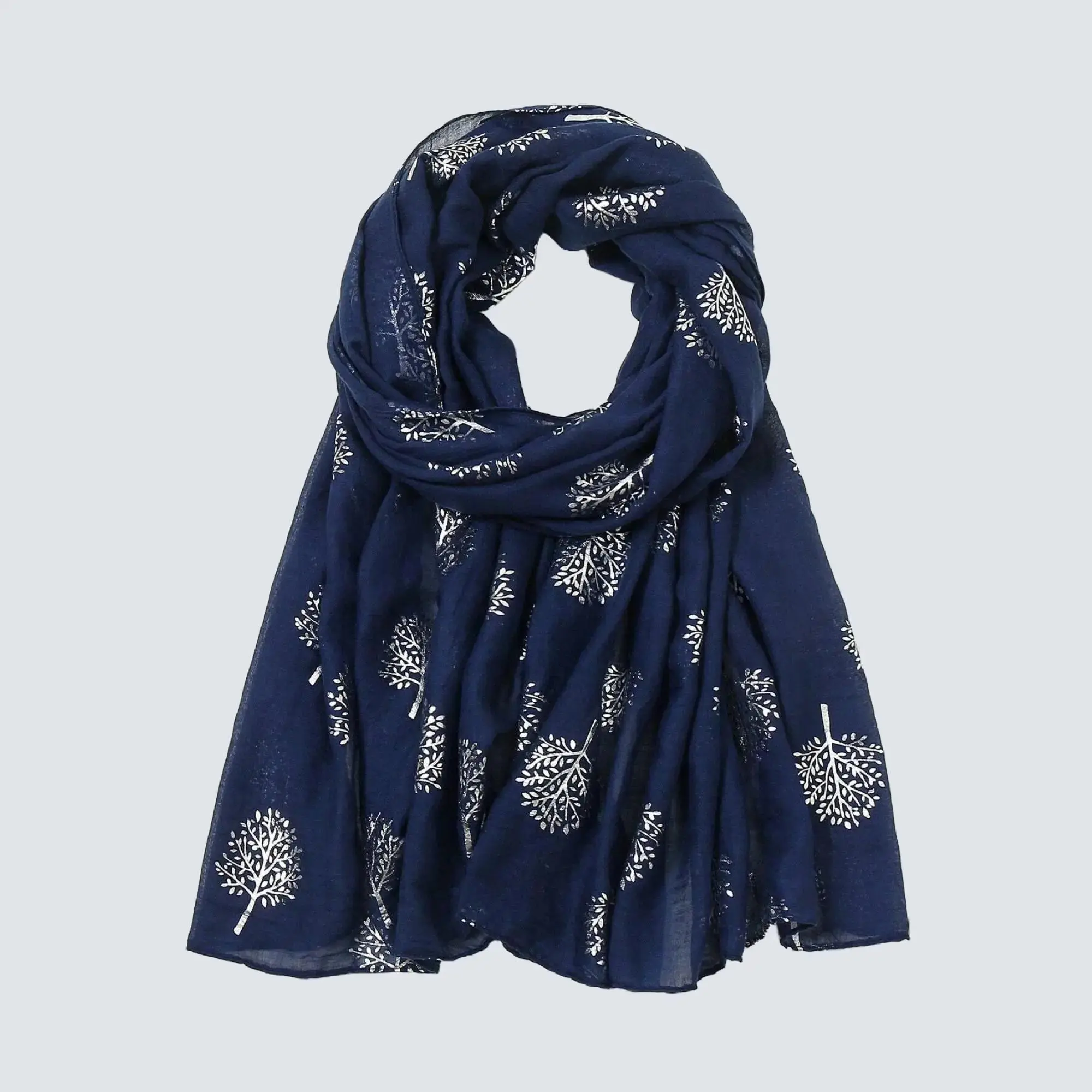 Elegant piece of Navy Blue with Beautiful 2D Leaf Pattern Scarf, Very Soft, Comfy and Light Weight Compliment your Personality, Suitable in any Occasion