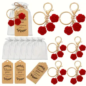 10/20pcs Elegant Rose Keychain Party Favors Set with Kraft Tags & Organza Bag - Metal Keyring Gifts for Weddings, Birthdays, Valentine'S Day, Bridal Shower - Durable Zinc Alloy