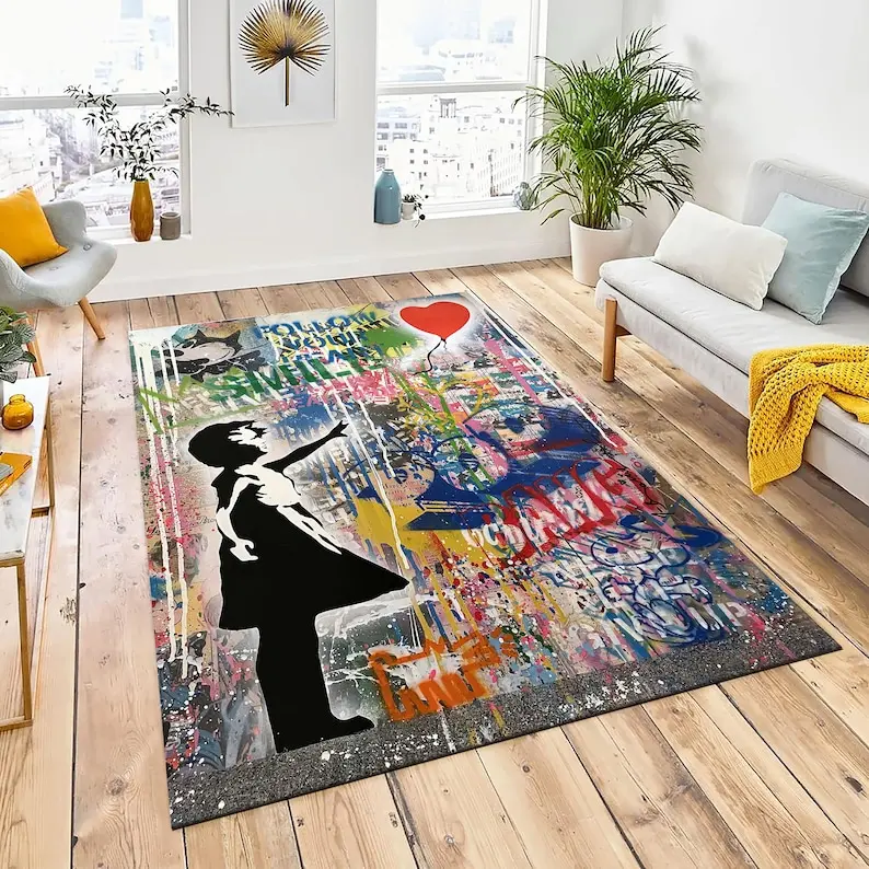 Banksy Rug, Graffiti Rug, Non Slip Rug, Love Is All We Need, Street Graffiti Rug, 3D Printed Rugs, Step Rug, Love Graffiti Rug, Street Art