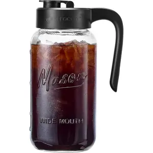 Airtight & Leakproof Glass Pitcher with Lid Perfect for Breastmilk Cold Brew and Sun Tea 2 Quart (64 oz) 1/2 Gallon with Pour Spout Lid