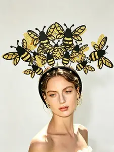 1pcs 3D Bee Wings Headband, Handmade Vibrant Colors, Polyester Material, Perfect for Parties and Cosplay, Unisex Fashion Accessory