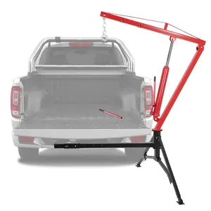 Hydraulic Receiver Hitch Crane 1000LBS Capacity, 360° Swivel Truck Lift with 3 Adjustable Settings 500/750/1000LB, No-Drill Installation for Construction, Farming & Workshop Loading