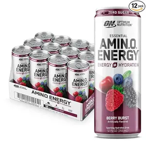 Optimum Nutrition Amino Energy Sparkling Hydration Drink, Electrolytes, Caffeine, Amino Acids, BCAAs, Sugar Free, Berry Burst, Juicy Cherry, Orange Blast, Peach Bellini, Watermelon, 12 Fl Oz, 12 Pack